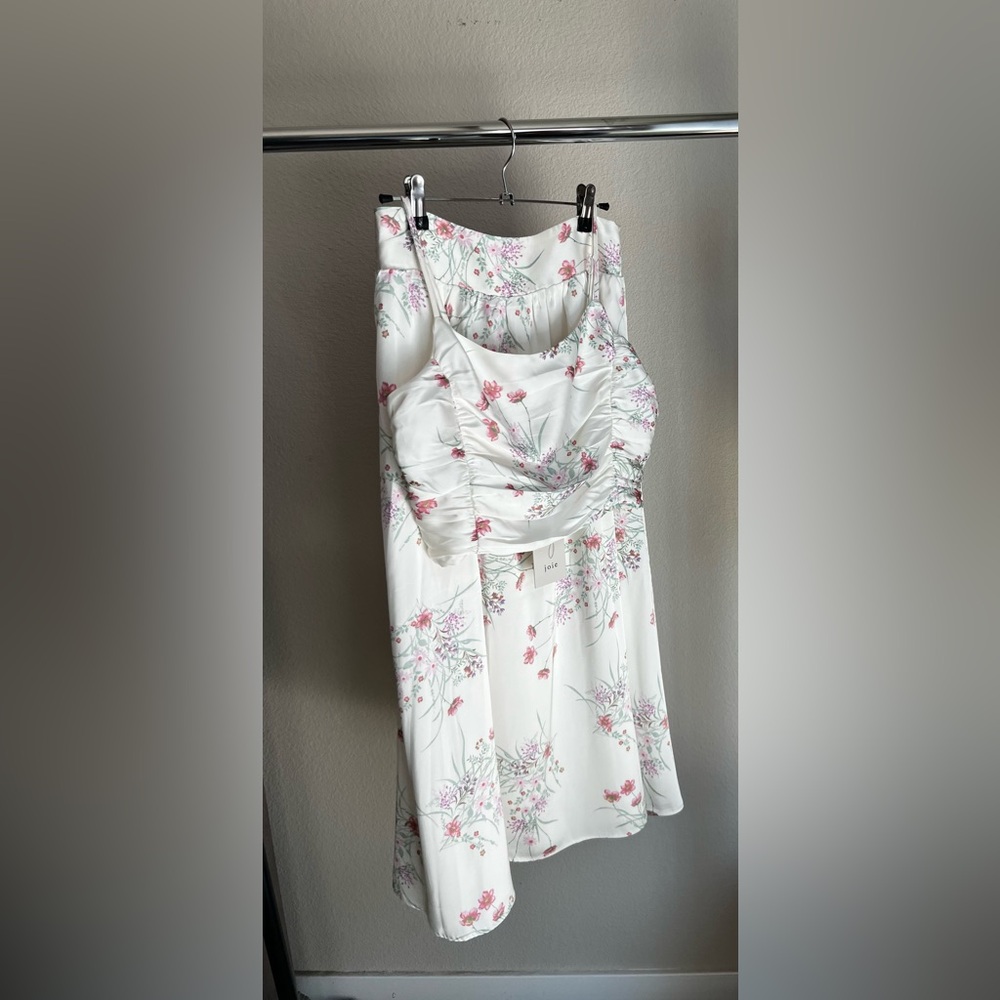 Joie White skirt and top set with Pink Floral Design